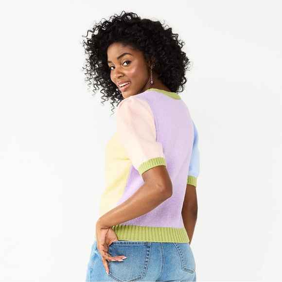 Juniors' SO® Color Block Cropped Sweater Cardigan - Picture 2 of 5